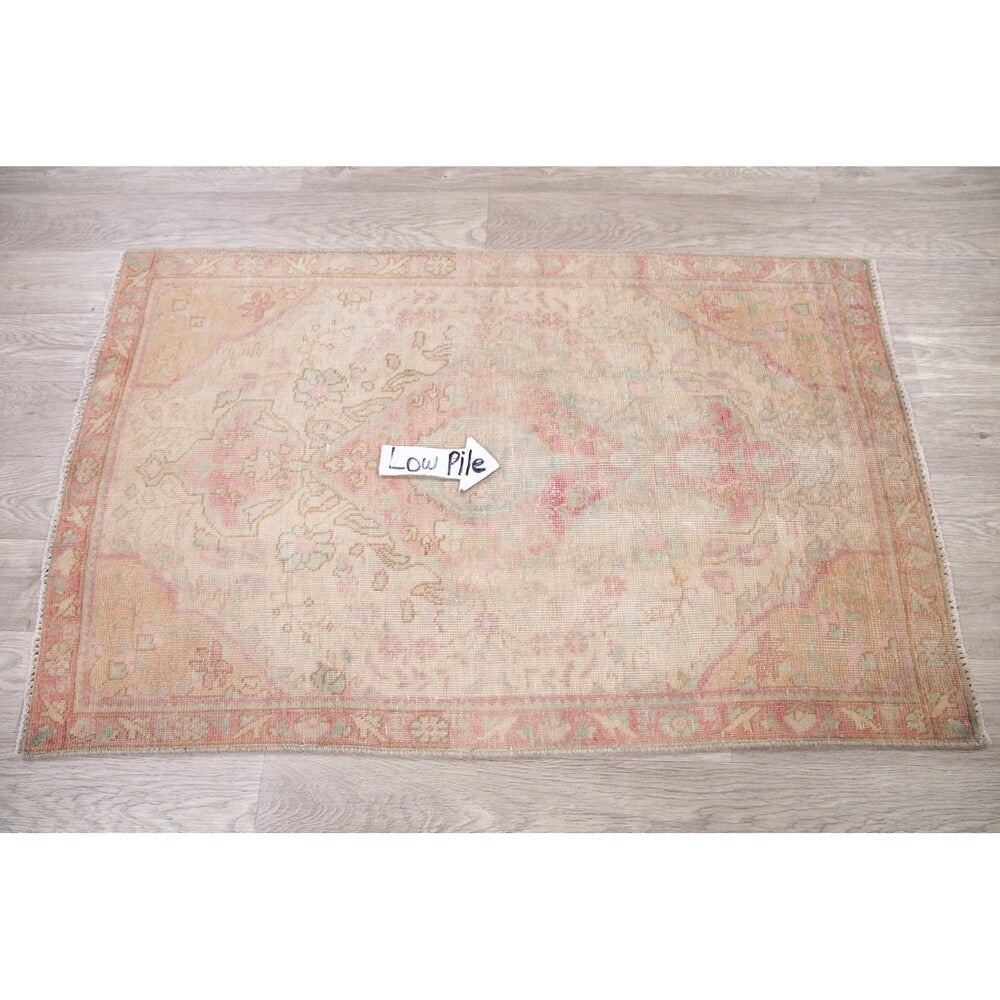Vintage Muted Distressed Tabriz Medallion Handmade Persian Area Rug - 4'5" x 2'10"