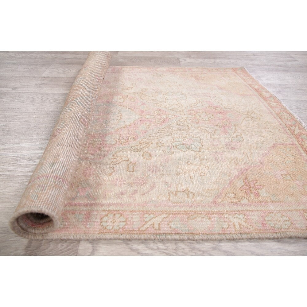 Vintage Muted Distressed Tabriz Medallion Handmade Persian Area Rug - 4'5" x 2'10"