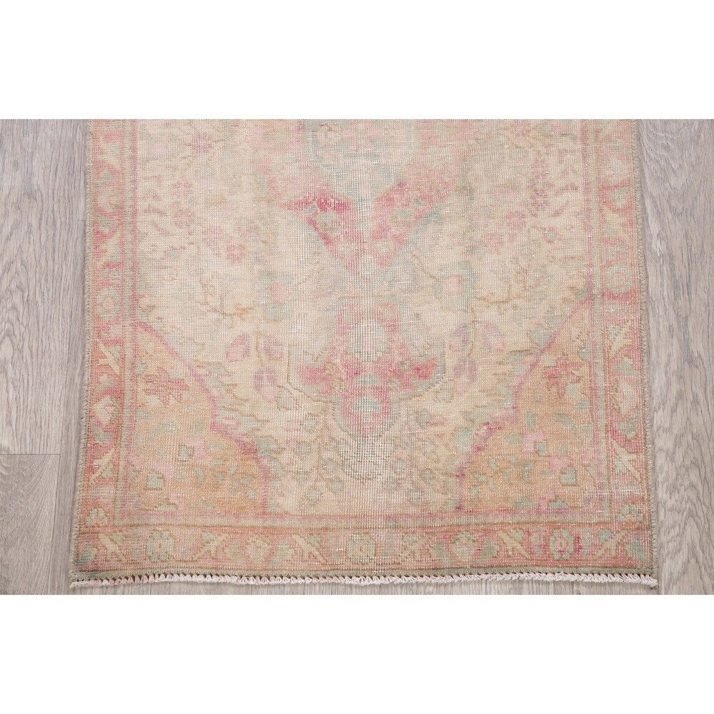 Vintage Muted Distressed Tabriz Medallion Handmade Persian Area Rug - 4'5" x 2'10"