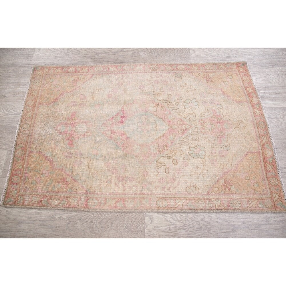 Vintage Muted Distressed Tabriz Medallion Handmade Persian Area Rug - 4'5" x 2'10"