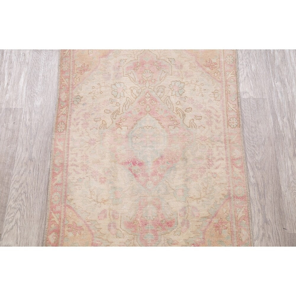 Vintage Muted Distressed Tabriz Medallion Handmade Persian Area Rug - 4'5" x 2'10"