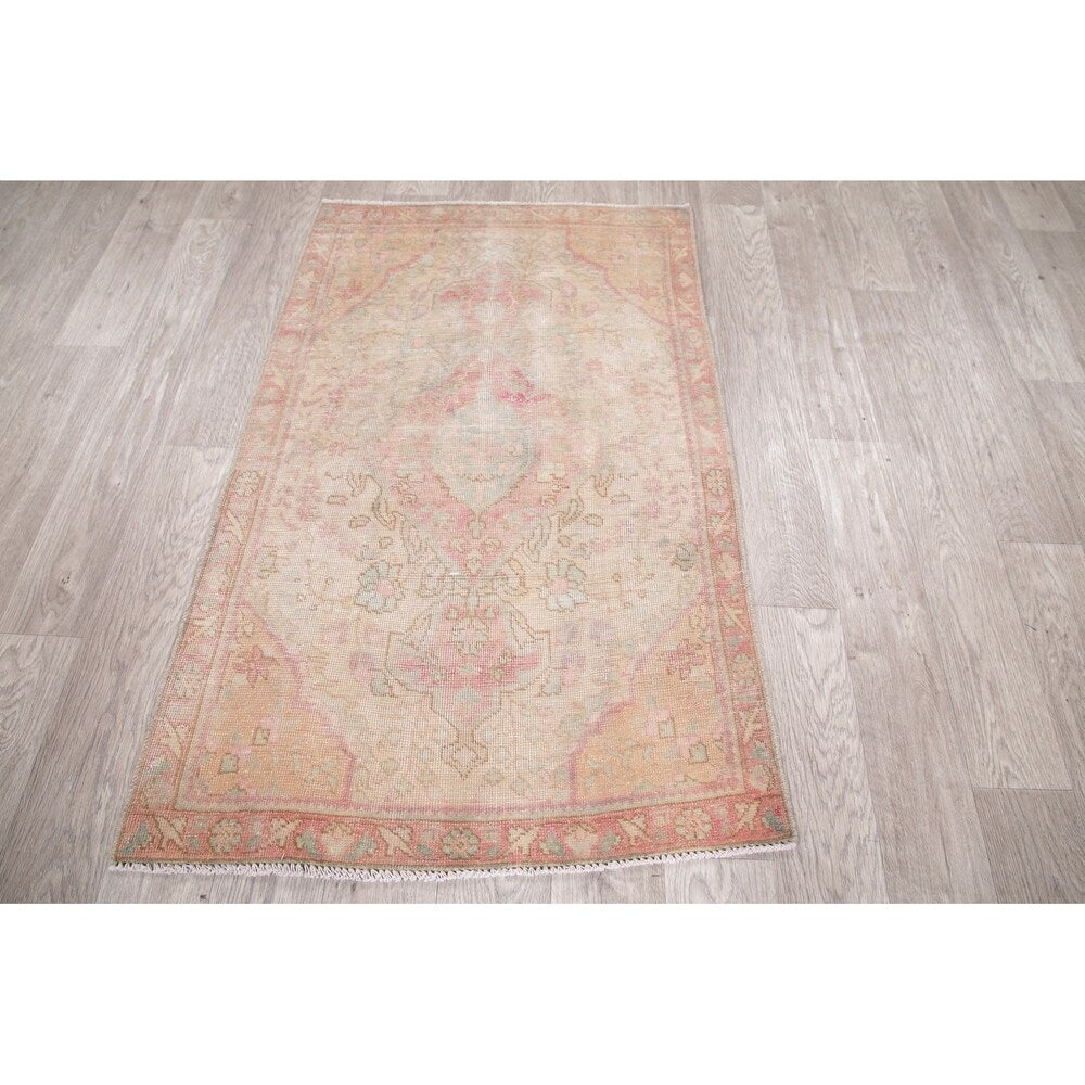 Vintage Muted Distressed Tabriz Medallion Handmade Persian Area Rug - 4'5" x 2'10"