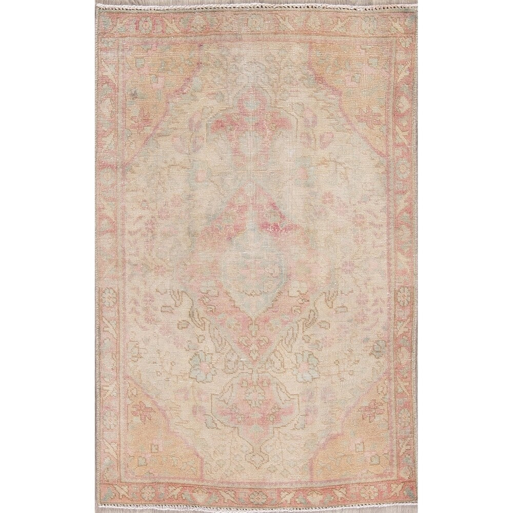 Vintage Muted Distressed Tabriz Medallion Handmade Persian Area Rug - 4'5" x 2'10"