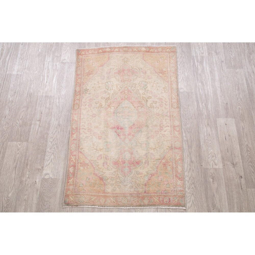 Vintage Muted Distressed Tabriz Medallion Handmade Persian Area Rug - 4'5" x 2'10"