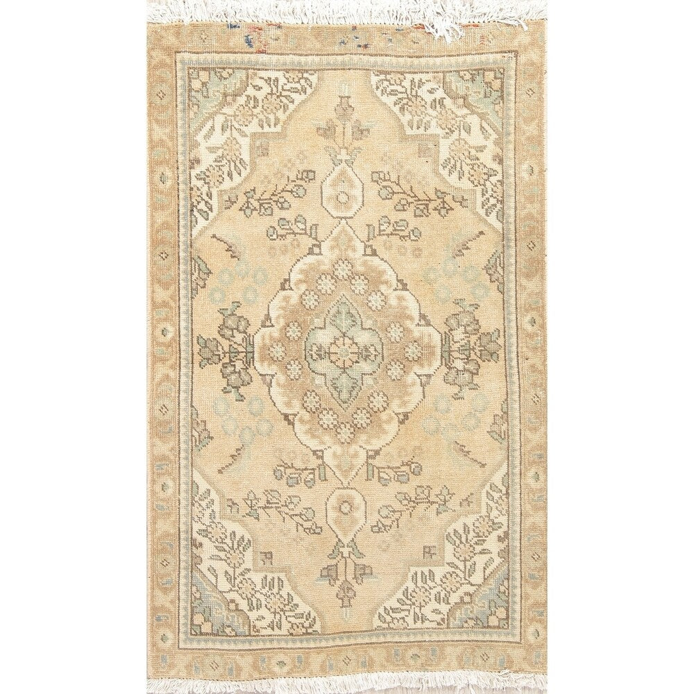 Vintage Muted Tabriz Hand Knotted Wool Distressed Persian Area Rug - 4'9" x 2'11"