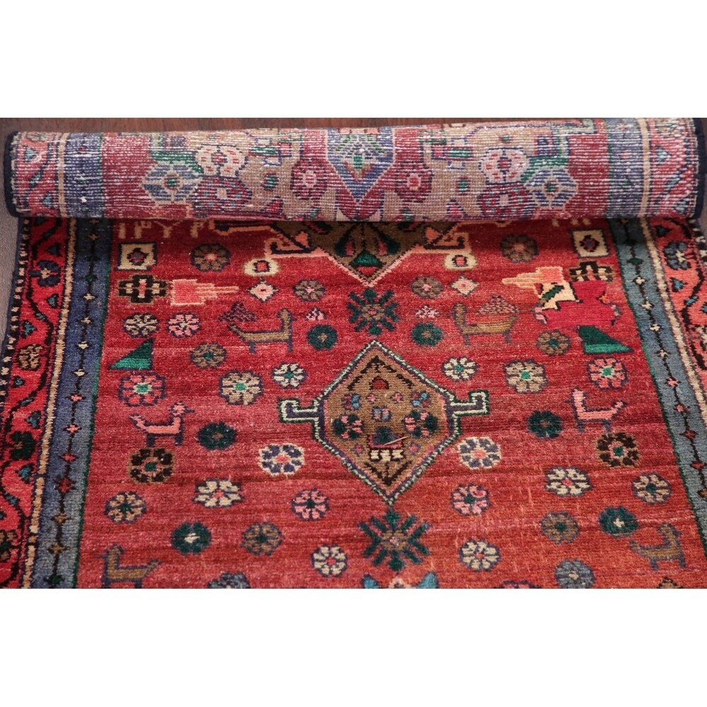 Vintage Oriental Carpet Hand Knotted Hamedan Persian Rug - 8'4" X 2'9" Runner