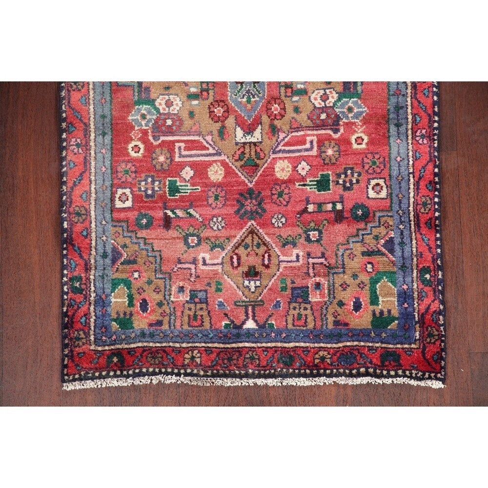 Vintage Oriental Carpet Hand Knotted Hamedan Persian Rug - 8'4" X 2'9" Runner