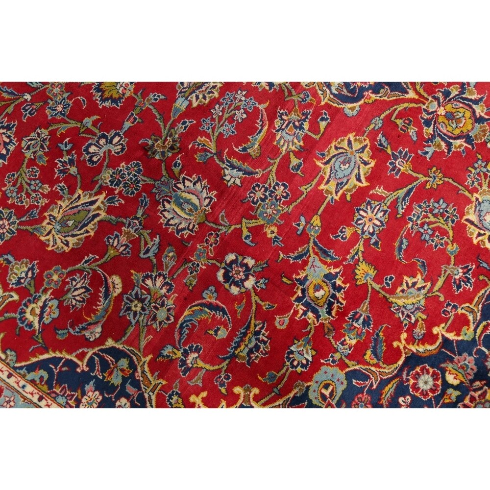 Vintage Oriental Hand Knotted Carpet Medallion Kashan Persian Area Rug - 13'7" X 9'8"