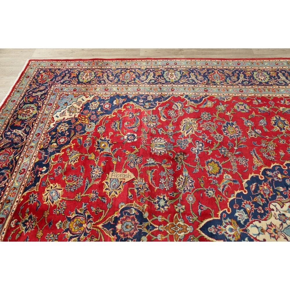 Vintage Oriental Hand Knotted Carpet Medallion Kashan Persian Area Rug - 13'7" X 9'8"