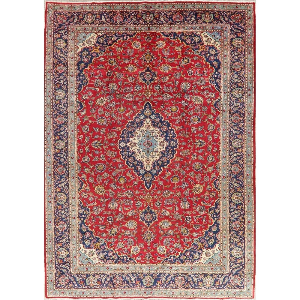 Vintage Oriental Hand Knotted Carpet Medallion Kashan Persian Area Rug - 13'7" X 9'8"