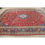 Vintage Oriental Hand Knotted Carpet Medallion Kashan Persian Area Rug - 13'7" X 9'8"