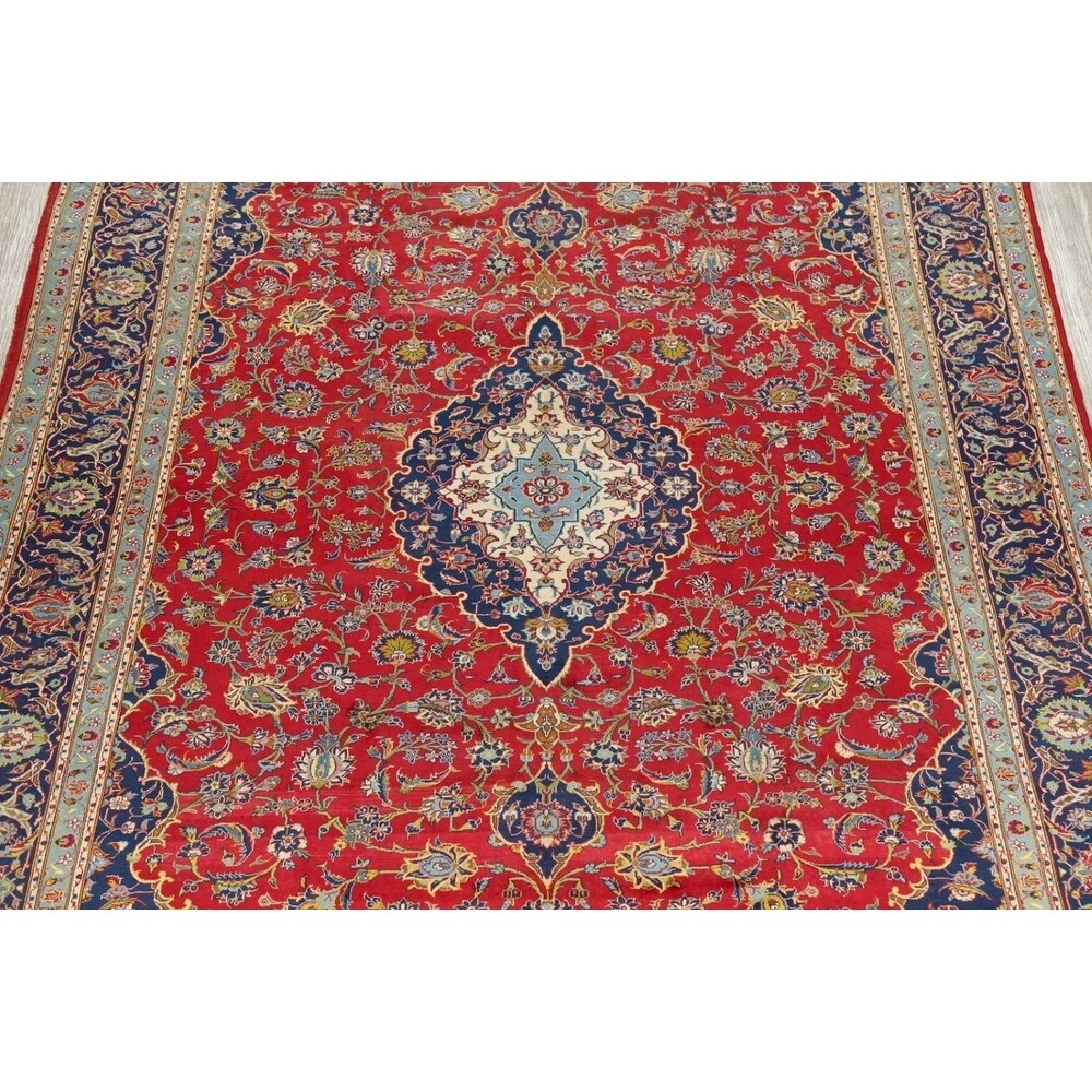 Vintage Oriental Hand Knotted Carpet Medallion Kashan Persian Area Rug - 13'7" X 9'8"