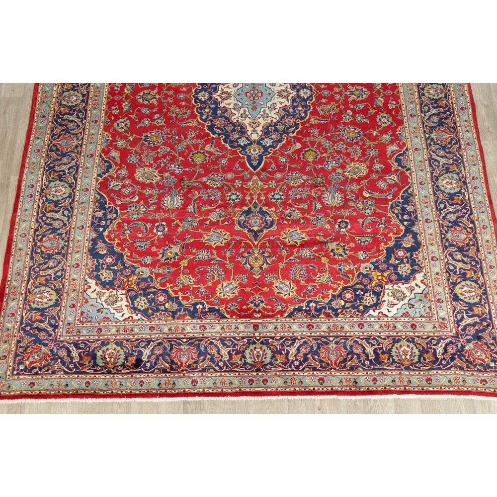 Vintage Oriental Hand Knotted Carpet Medallion Kashan Persian Area Rug - 13'7" X 9'8"