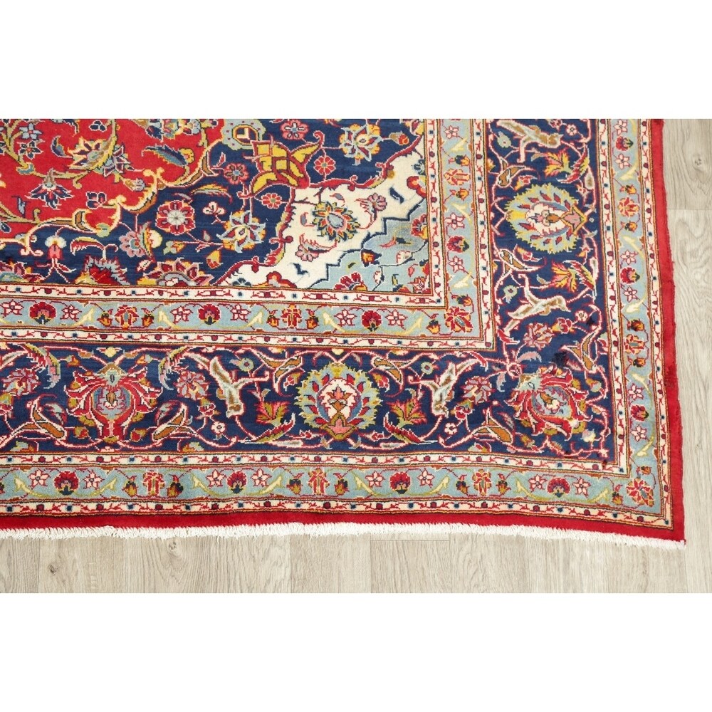 Vintage Oriental Hand Knotted Carpet Medallion Kashan Persian Area Rug - 13'7" X 9'8"
