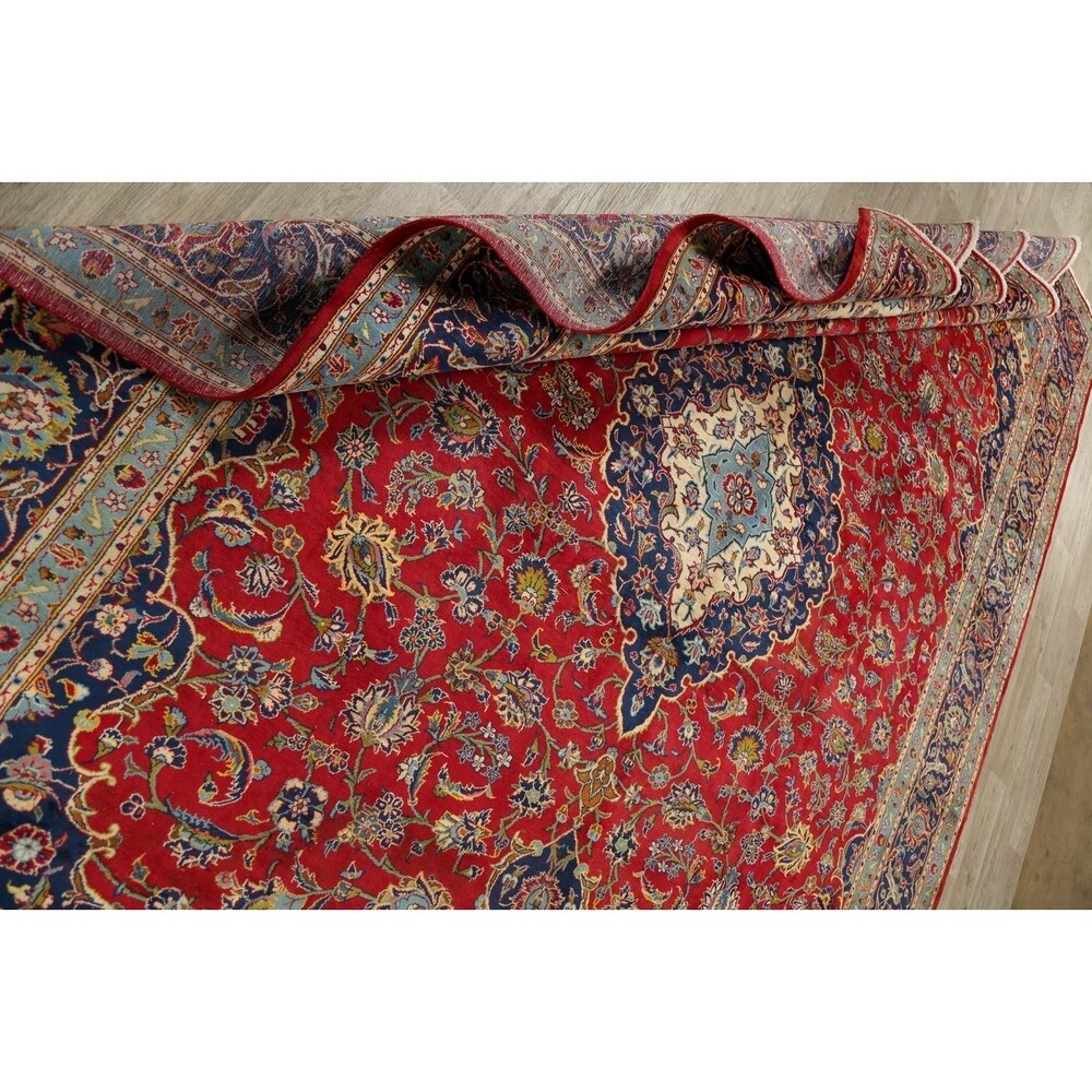 Vintage Oriental Hand Knotted Carpet Medallion Kashan Persian Area Rug - 13'7" X 9'8"