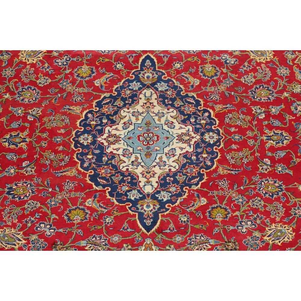 Vintage Oriental Hand Knotted Carpet Medallion Kashan Persian Area Rug - 13'7" X 9'8"