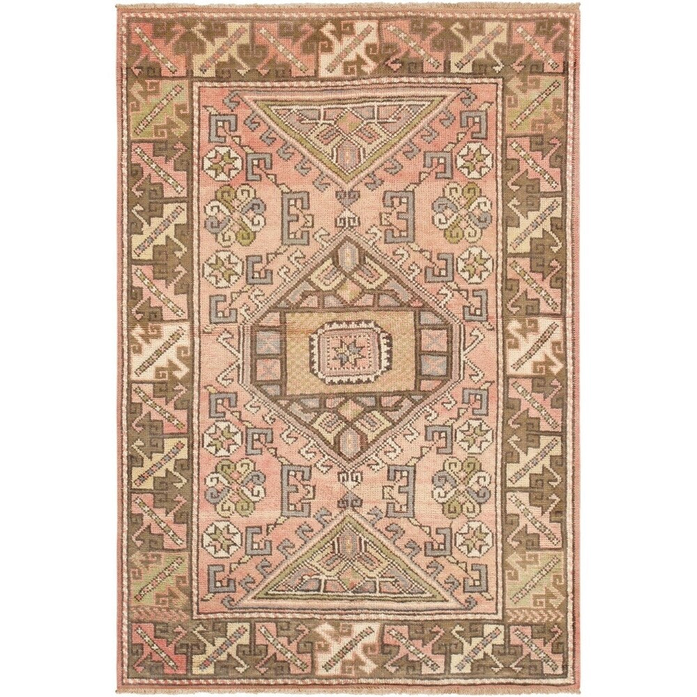 Vintage Oushak Hand-Knotted Salmon/Multi Wool Rug (4' 1" X 6' 0") - 4' x 6'