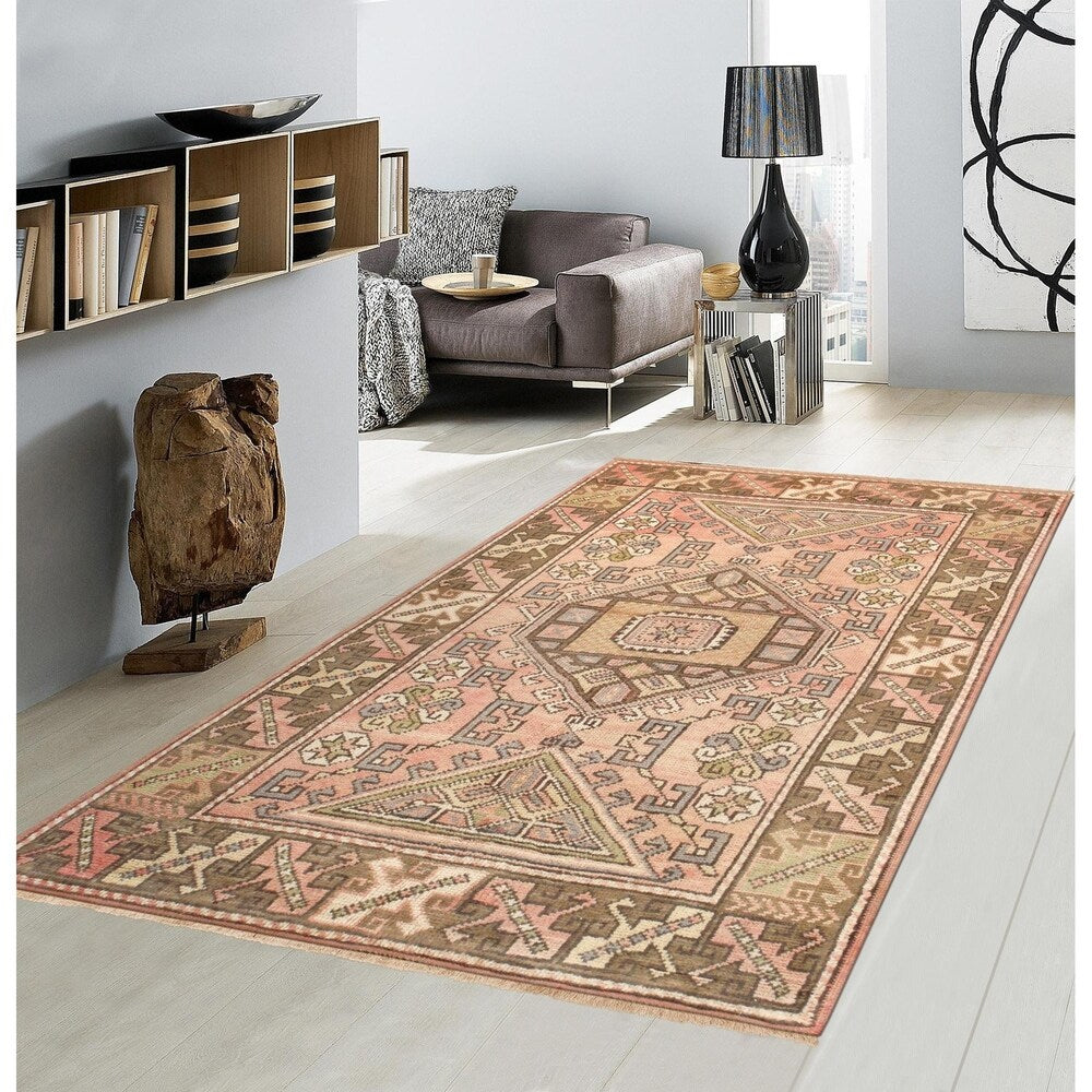 Vintage Oushak Hand-Knotted Salmon/Multi Wool Rug (4' 1" X 6' 0") - 4' x 6'