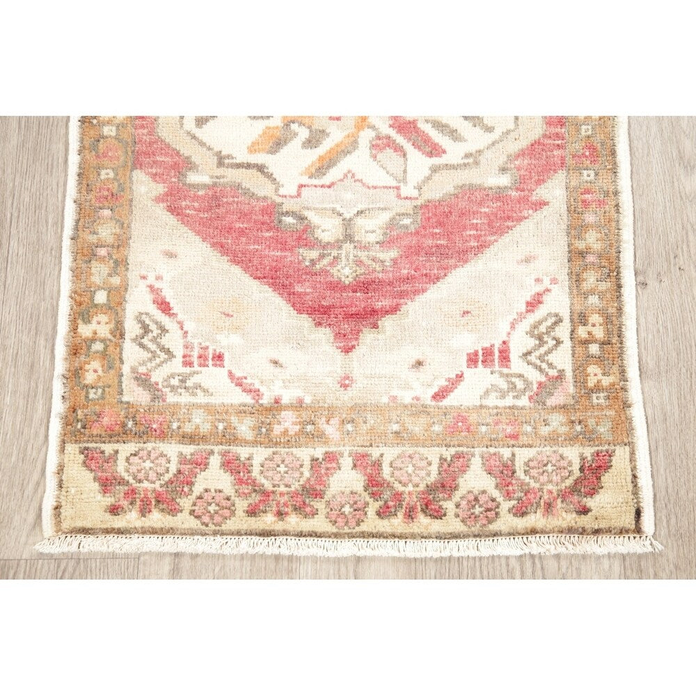 Vintage Oushak Oriental Tribal Hand Knotted Wool Turkish Area Rug - 3'1" x 1'10"