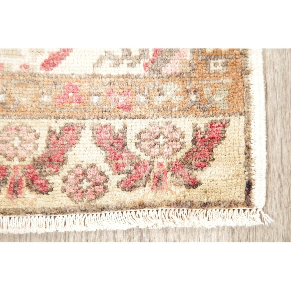Vintage Oushak Oriental Tribal Hand Knotted Wool Turkish Area Rug - 3'1" x 1'10"
