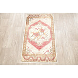 Vintage Oushak Oriental Tribal Hand Knotted Wool Turkish Area Rug - 3'1" x 1'10"