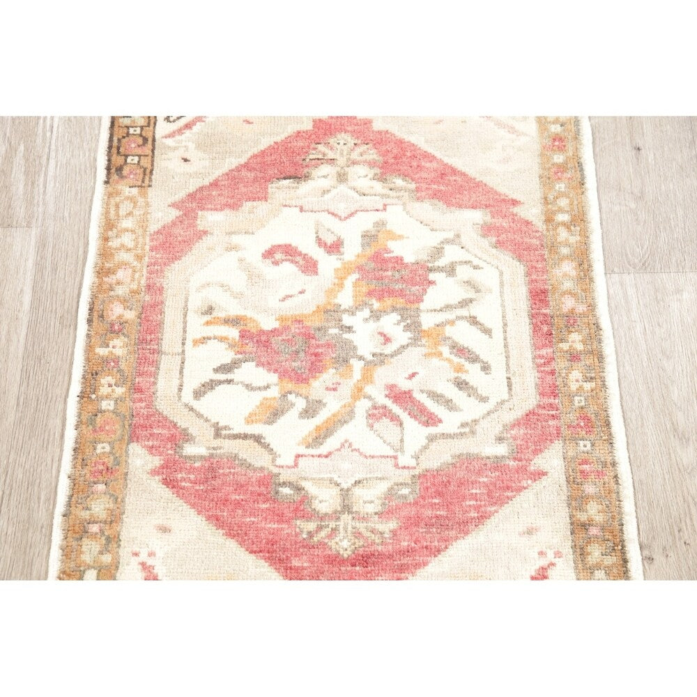 Vintage Oushak Oriental Tribal Hand Knotted Wool Turkish Area Rug - 3'1" x 1'10"