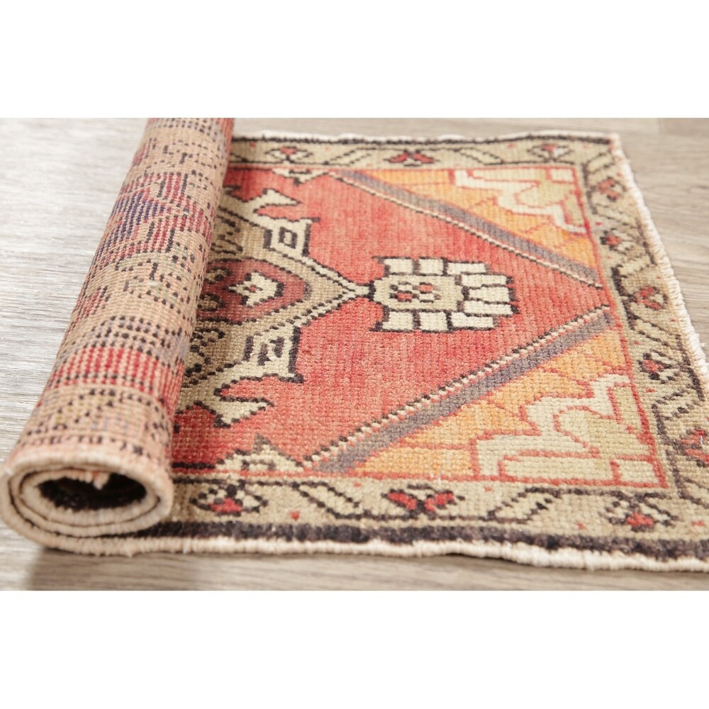 Vintage Oushak Traditional Oriental Hand Knotted Wool Turkish Area Rug - 2'10''x 1'8''
