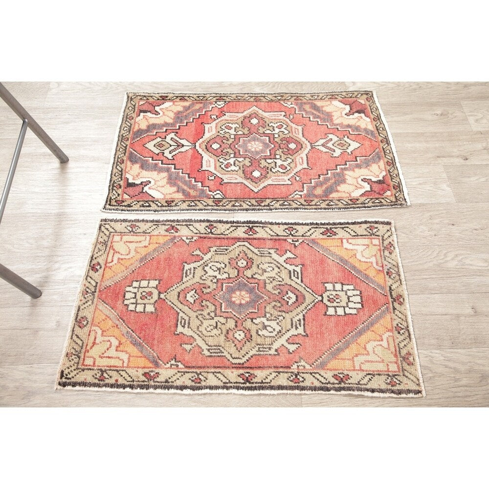 Vintage Oushak Traditional Oriental Hand Knotted Wool Turkish Area Rug - 2'10''x 1'8''