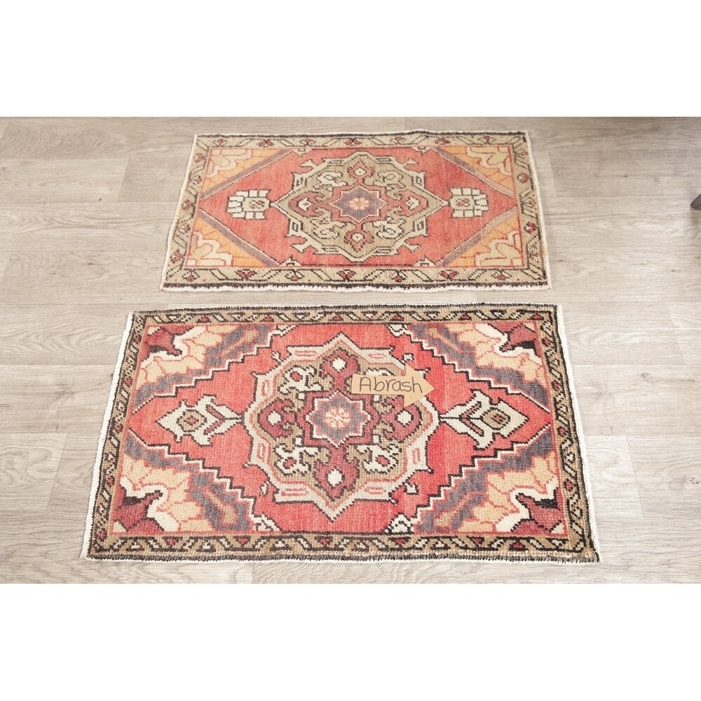 Vintage Oushak Traditional Oriental Hand Knotted Wool Turkish Area Rug - 2'10''x 1'8''