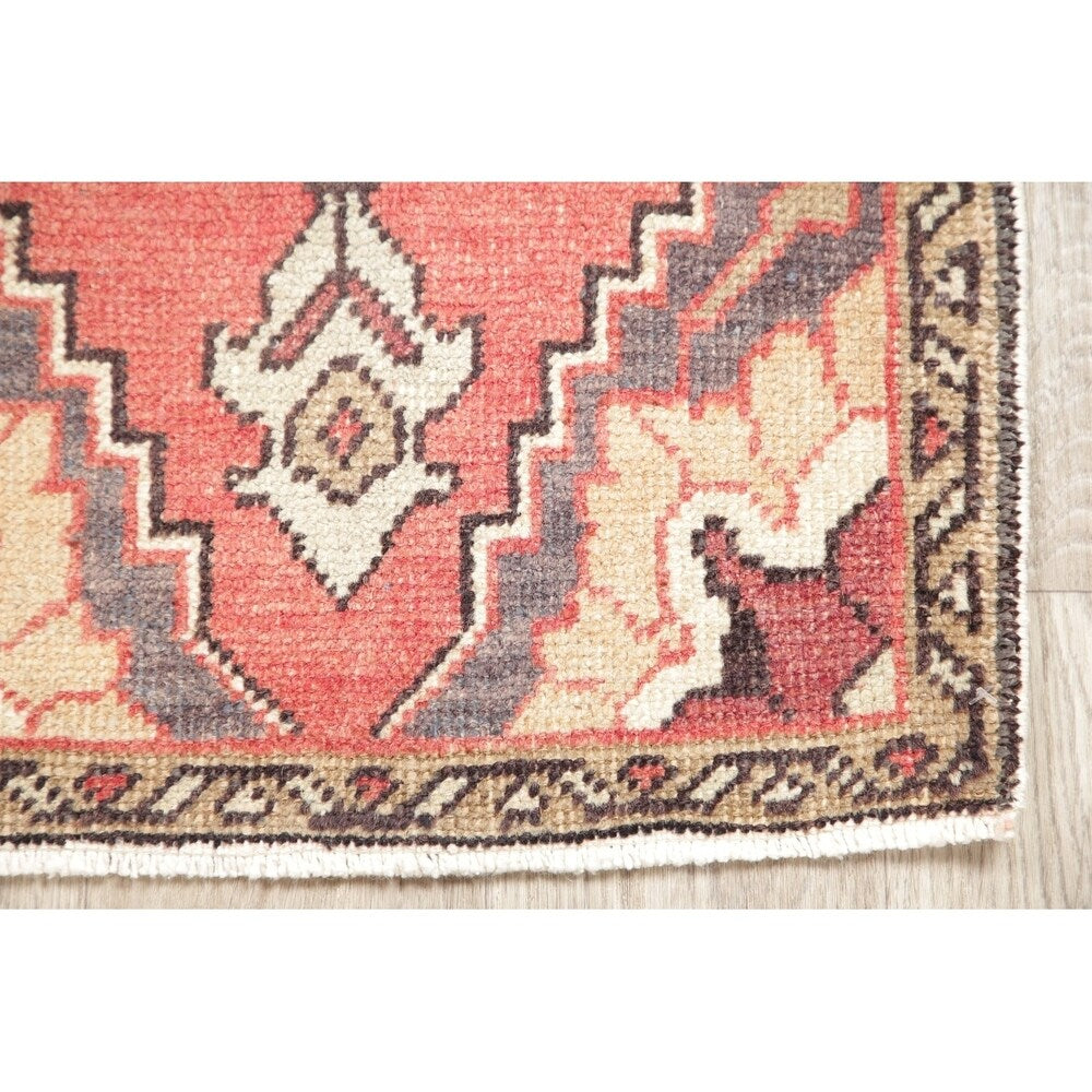 Vintage Oushak Traditional Oriental Hand Knotted Wool Turkish Area Rug - 2'10''x 1'8''
