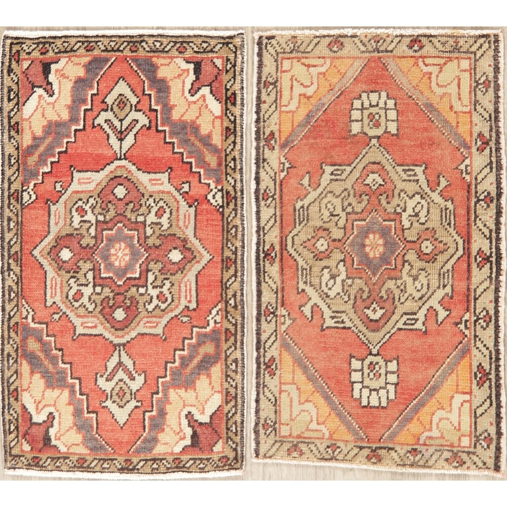 Vintage Oushak Traditional Oriental Hand Knotted Wool Turkish Area Rug - 2'10''x 1'8''