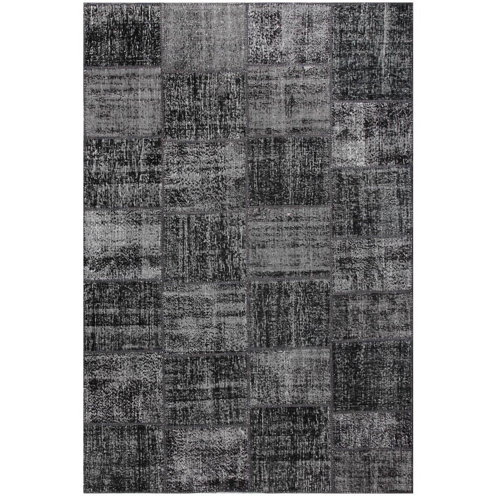 Vintage Patchwork Overdyed Black Wool Rug