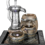 Vintage Pump and Barrels Tabletop Water Fountain w/LED Light for Home