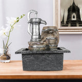 Vintage Pump and Barrels Tabletop Water Fountain w/LED Light for Home