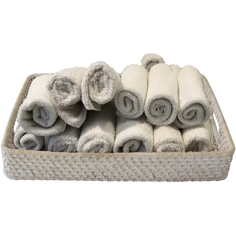 Vintage Rectangular Rattan Woven Tray with Handles