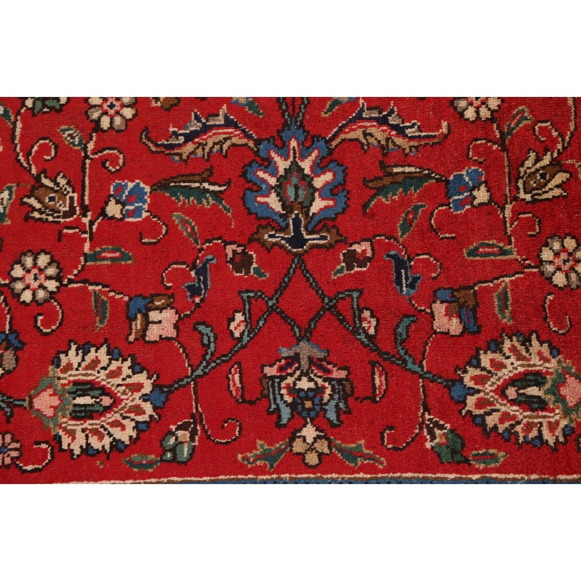 Vintage Red Flora Tabriz Persian Living Room Area Rug Wool Handmade - 6'7" x 9'5"