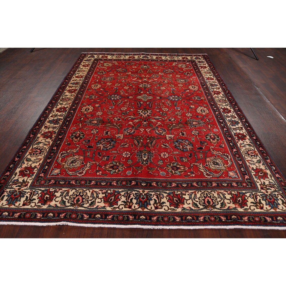 Vintage Red Flora Tabriz Persian Living Room Area Rug Wool Handmade - 6'7" x 9'5"