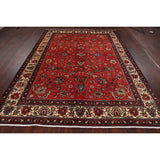 Vintage Red Flora Tabriz Persian Living Room Area Rug Wool Handmade - 6'7" x 9'5"