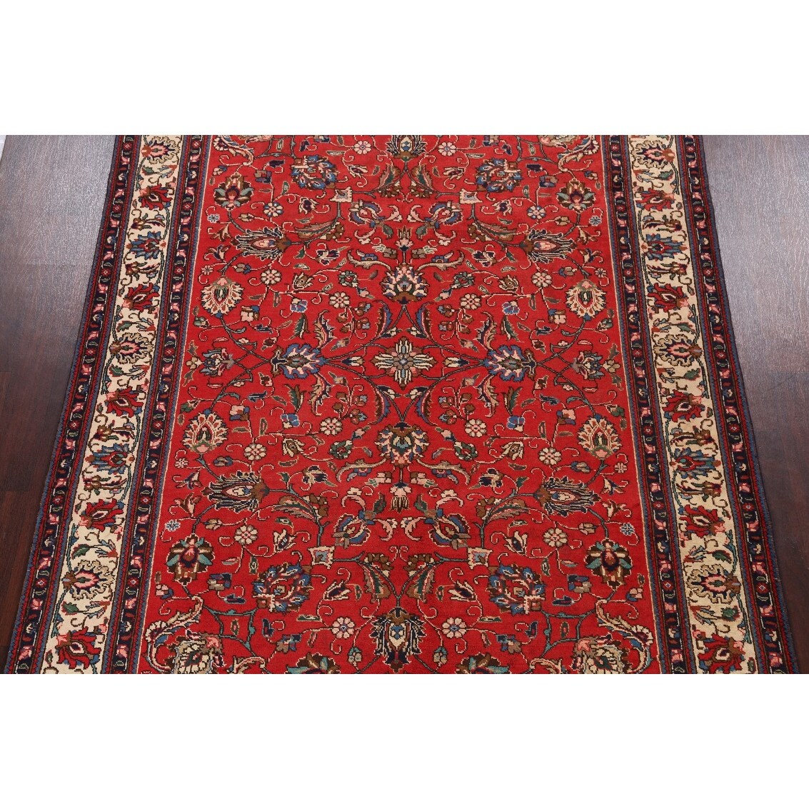 Vintage Red Flora Tabriz Persian Living Room Area Rug Wool Handmade - 6'7" x 9'5"