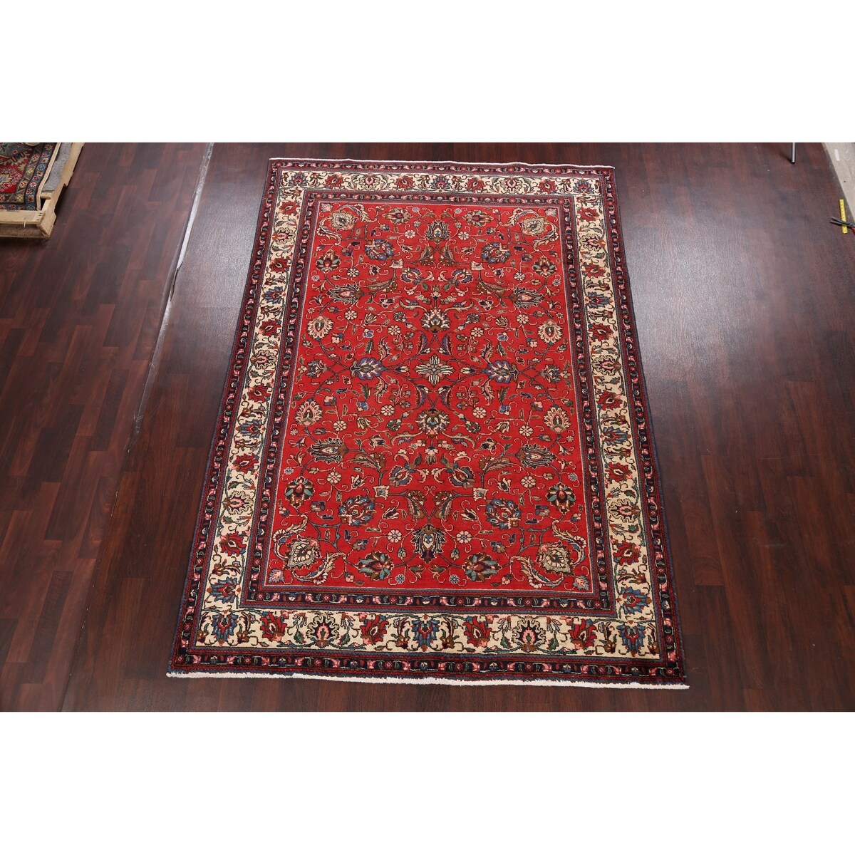 Vintage Red Flora Tabriz Persian Living Room Area Rug Wool Handmade - 6'7" x 9'5"