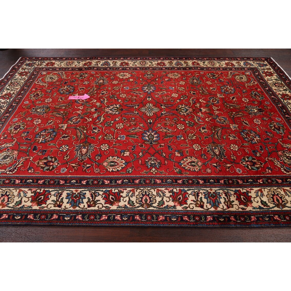 Vintage Red Flora Tabriz Persian Living Room Area Rug Wool Handmade - 6'7" x 9'5"