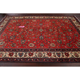 Vintage Red Flora Tabriz Persian Living Room Area Rug Wool Handmade - 6'7" x 9'5"
