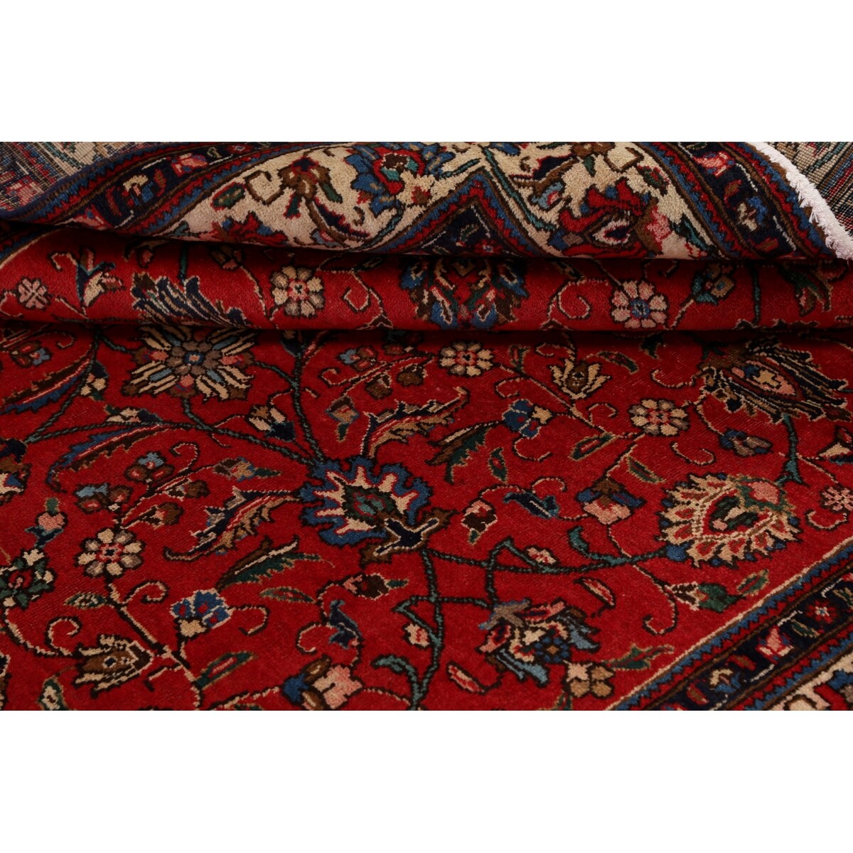 Vintage Red Flora Tabriz Persian Living Room Area Rug Wool Handmade - 6'7" x 9'5"