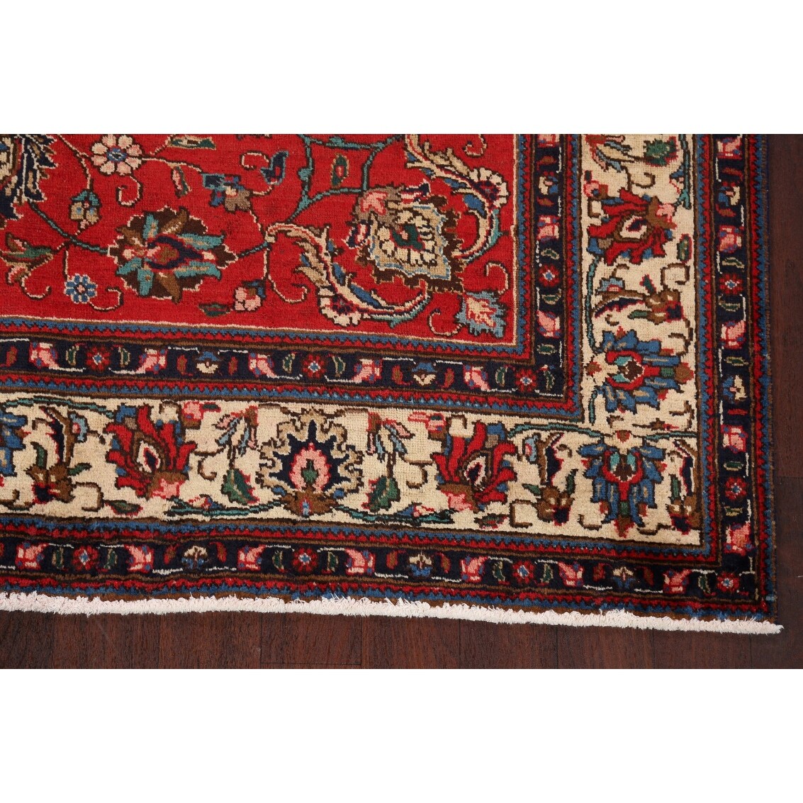 Vintage Red Flora Tabriz Persian Living Room Area Rug Wool Handmade - 6'7" x 9'5"