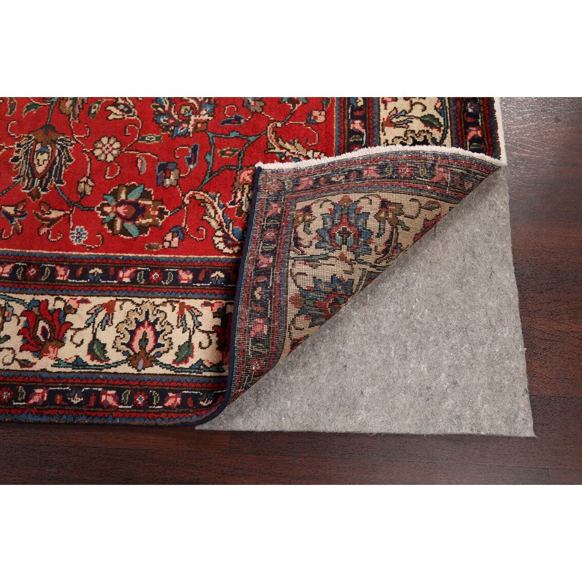 Vintage Red Flora Tabriz Persian Living Room Area Rug Wool Handmade - 6'7" x 9'5"
