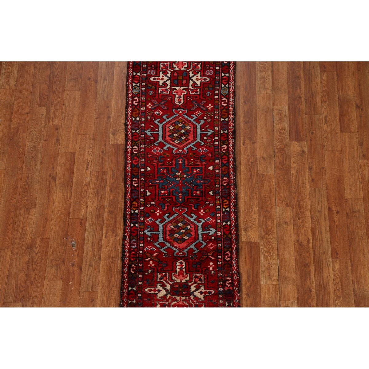 Vintage Red Gharajeh Persian Runner Rug Handmade Wool Carpet - 1'10" x 5'4"