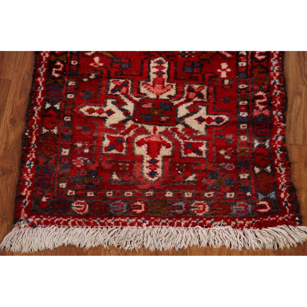 Vintage Red Gharajeh Persian Runner Rug Handmade Wool Carpet - 1'10" x 5'4"