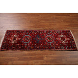 Vintage Red Gharajeh Persian Runner Rug Handmade Wool Carpet - 1'10" x 5'4"