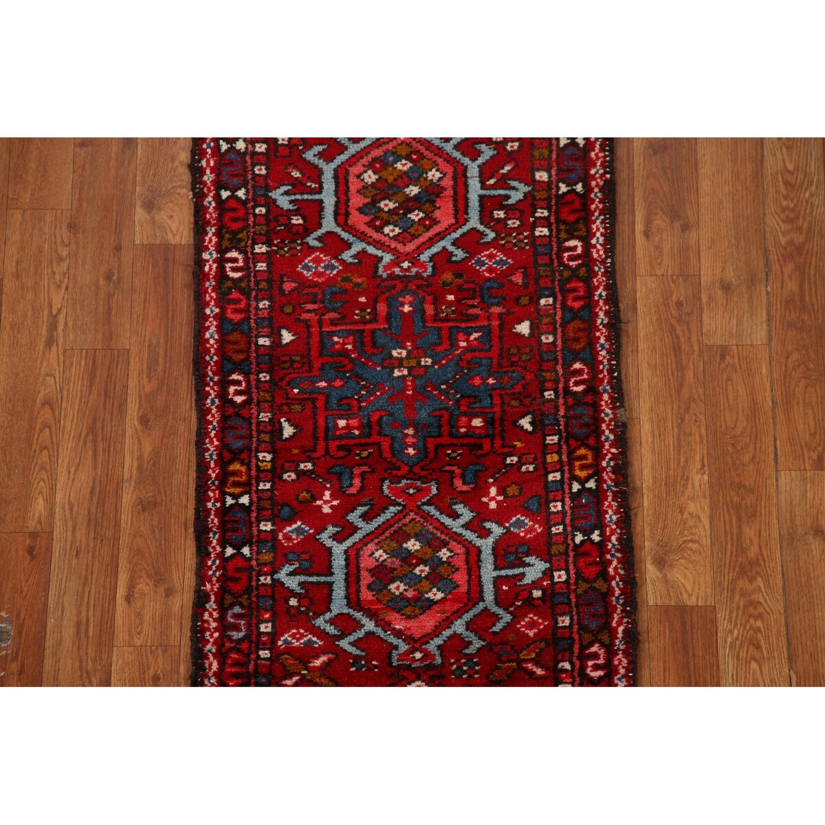 Vintage Red Gharajeh Persian Runner Rug Handmade Wool Carpet - 1'10" x 5'4"
