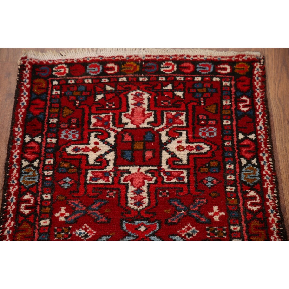 Vintage Red Gharajeh Persian Runner Rug Handmade Wool Carpet - 1'10" x 5'4"